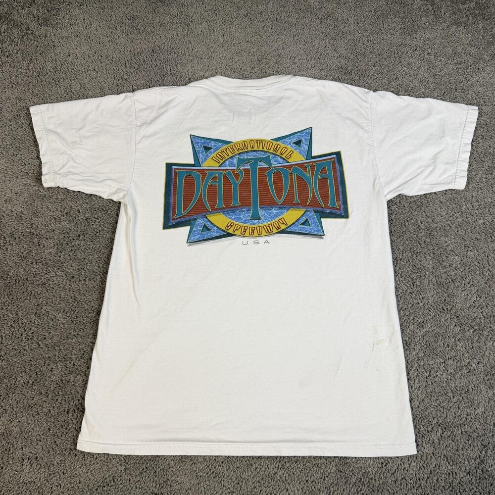 Daytona Speedway Shirt Mens L White Graphic Crew Neck Heavyweight Cotton
